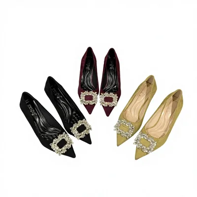 Pointed-Toe Versatile High-Heel Pumps for Women: 2026 Spring New Arrival Niche Rhinestone Square Buckle Korean-Style Pumps