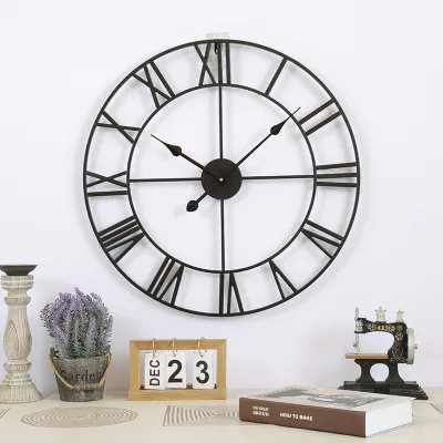 European-Style 30cm Digital Mute Decorative Wall Clock Simple Living Room Wrought Iron Cross-Border Design Creative Metal Clock