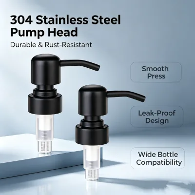 Matte Black Stainless Steel Soap Dispenser Pump Head, Liquid Press Pump Accessories for Bathroom Refill Bottles