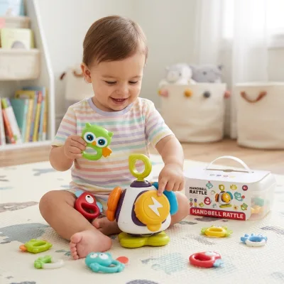 New Born Baby Soothing Busy Ball Set 10 Piece Set Soft Silicone Teether Rattle Toy