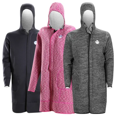 Customized Logo Neoprene Warm Cold-Proof Winter Protection Windproof Reversible Dive Surf Boat Yacht Long Hooded Wetsuit Coat