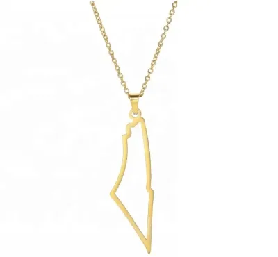 Wholesale Palestine Israel Map Pendant Necklaces for Men Women Hollow Arabic Stainless Steel Gold Chain Necklace