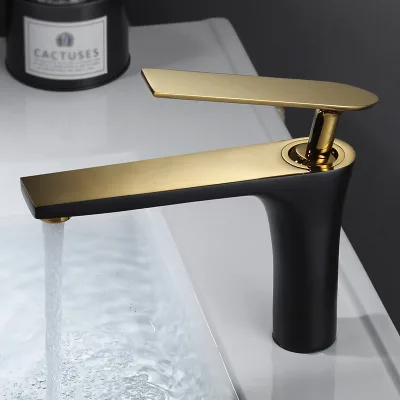 Brass Black Gold Hot Cold Single Hole Deck Mounted Bathroom Wash Basin Counter Light Luxury Simple Extended Faucet Ceramic Valve