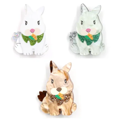 Unisex High Quality Acrylic Easter Bunny Brooch Yellow Marble Synthetic Safty Pin
