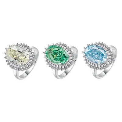 Luxury Fashion 6.5ct Paraiba Finger Big Stone 8*12 8A Zircon 925 Sterling Silver Ring Flower Rings for Women Party Gift