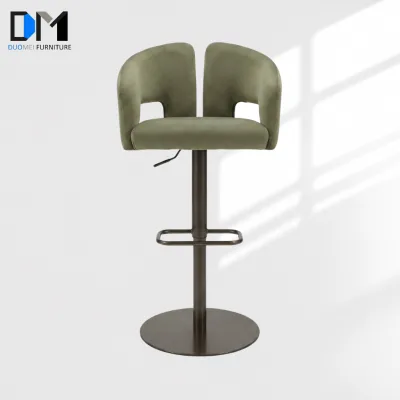 DM Custom Velvet Swivel Bar Chair with Gas Lift Height Adjustable Base for Restaurant Bar and Hotel Use