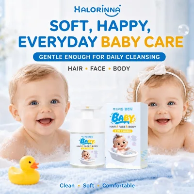 HALORINNA Baby Wash 330ml 3-in-1 Hair Face & Body Wash Gentle Cleansing for Daily Bath Time Care