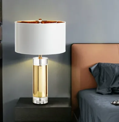 Modern Luxury Nordic Iron LED Table Lamps Crystal Fabric Shade Hotel Living Room Bedroom AC Powered E27 Source