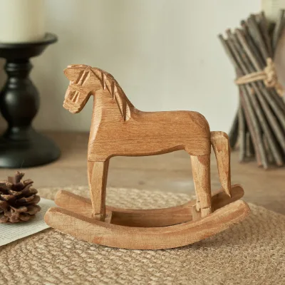 Hot Sale Decoration for Home or Office Success  Pine Rocking Horse Handcrafted Desktop Decoration