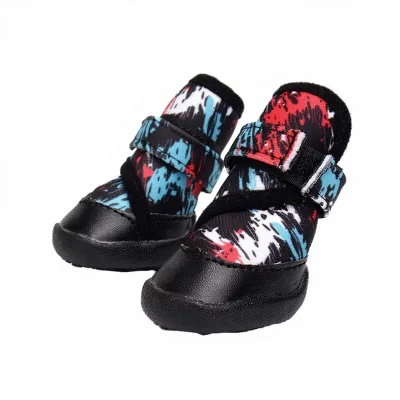 Anti-Slip Velcro Faux Leather Pet Shoes with Fleece Lining for Small Dogs Pet Booties
