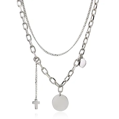 New Hot Sale Fashion Stainless Steel Classic Rope Chain Necklace Cross Circle Laser Engrave Jewelry Party
