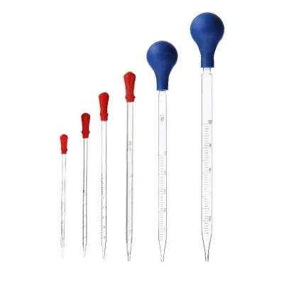 Glass Pasteur Pipette Burette 0.5ml 1ml 2ml 3ml 5ml 10ml Glass Transfer Pipette With Rubber Bulb