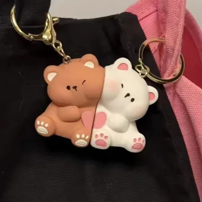 3D PVC Rubber Keychain Bag Decoration Plastic Magnet Couples KeyChains Custom Rubber Key Ring