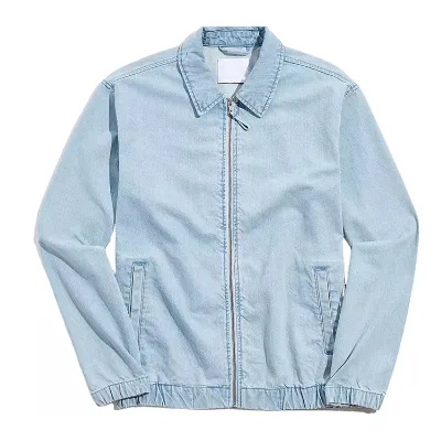 Custom Wholesale Faddish Sky Blue Causal Zip up Men Plus Size Denim Jackets Jean Shirts