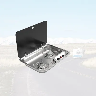 Drop-In Two-Burner Stainless Steel Cooktop with Propane Ignition Stove Burner for RV Truck Campers Outdoor Kitchens