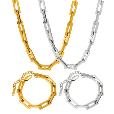 Personalized Hip-Hop Handmade Chain Bracelet Necklace Set Cross-Border European American Style Unisex Titanium Steel Chain
