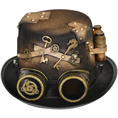 HOT SALE Steampunk Top Hat One Size Victorian Hats with Goggles Unisex Costume Top Hats Gothic Hippies Caps Halloween Props