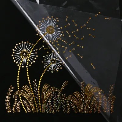 Bling Spangle Gold Wheat Ear Hotfix Transfer Motif Custom Design Heat Press Applique for Canvas Bag DIY Craft Decoration