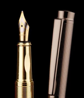 F014 Luxury Gold Heavy Metal Fountain Pen with Stainless Steel Nib Student Writing Custom Logo