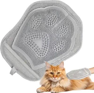 2-in-1 Anti-static Self Cleaning Cat Grooming Hair Removal Gloves Electrostatic Double-Sided Silicone Massage Deshedding Tool