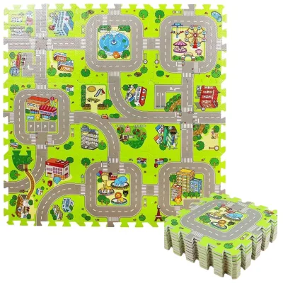 30x30cm New Design 9pcs Waterproof Anti-Slip Road Design Floor Crawling Mat Foam Playmat with PVC Bag Packing