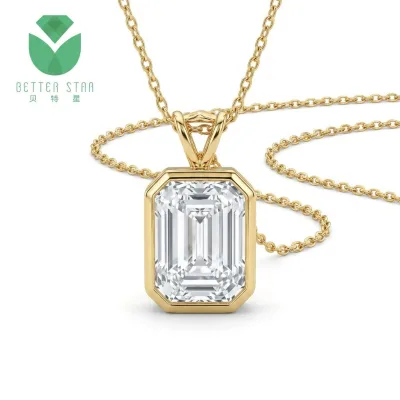 CUSTOM Jewels 2Ct Emerald Cut Lab Grown CVD Diamond Charm Wedding Pendant Solid 18K Yellow Gold IGI Certified Luxury