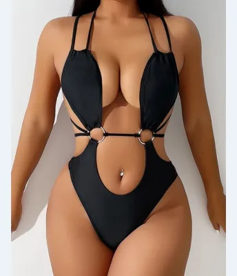 2024 Women in One Piece Hollow Out Swimsuit Black Sexy Fitness Swimwear