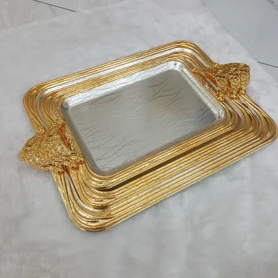 European Simple Tray Hotel Rectangular Original Steel Tray Non-slip Square Carved Tray