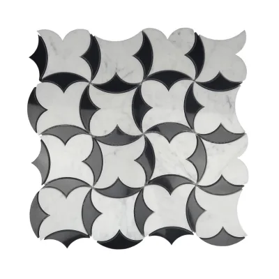 Classical Style Water Jet Mosaic Black and White Marble Tile