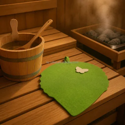 Premium Eco-friendly White Wool Felt Sauna Mat Leaf Shape Heat Resistant Pad with Custom Embroidery Logo for Spa