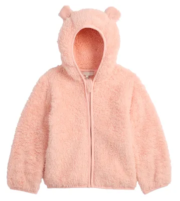 Girl's Cute Winter Eco-Friendly Breathable Thick Windproof 3D Bear Ear Hooded Fleece Jacket with Zipper