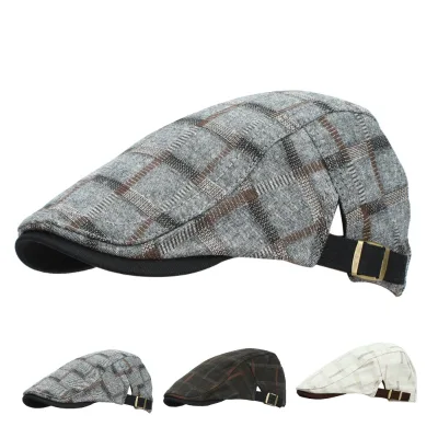 Men's Four Seasons Korean Style Fashionable Duckbill Cap Forward Cap Plaid Polyester Cotton Blend Sun Protection Sunshade Beret