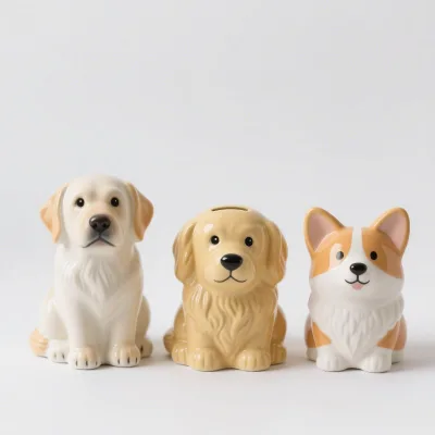 Dog Breed Ceramic Piggy Bank Set - Labrador, Golden Retriever & Corgi Designs | Cute Money Savers for Pet Lovers"