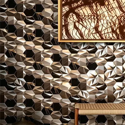 Foshan Custom 3D Geometric HL/Mirror Stainless Steel Metal Mosaic Waterproof Wall Mosaic for Restaurant