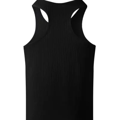 Men's Casual Ribbed Sports Vest Elastic Stretch Muscle Sports Vest Fitting Chest Knitted Summer Sports Vest
