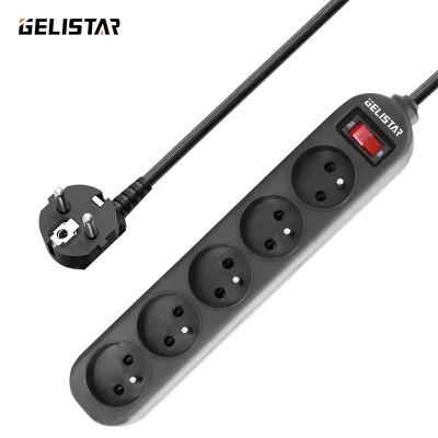 French Type 5 Outlet Black Color Power Strip for Home Appliance Home Sockets