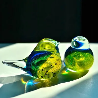 Hand Blown Glass Bird Figurine Handmade Animal Glass Crafts Ornament Home Decor Custom Color Halloween Easter Gift Paperweight