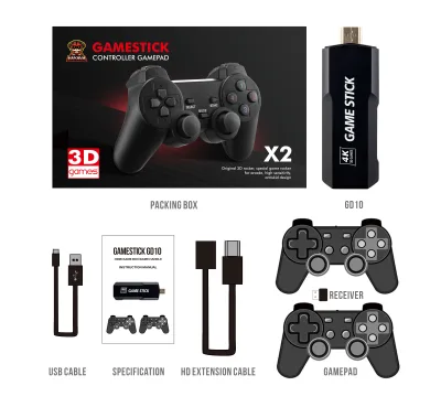 2 Players Mini Arcade Classic Game Console 4K Video Game Stick With 2.4G Wireless Controller Retro Games for PS1/SEGA/SNES/MAME