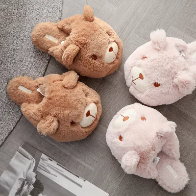 Safe Material Teddy Bear Slippers Plush Indoor Cute Home Lady Animal Slipper