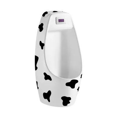 Hot Sale Black and White Cute Cow Pattern Design Grade-a Ceramic Children Pedestal Urinal Preschool Floor-mounted Urinal for Boy