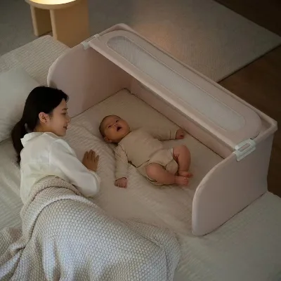 Custom Logo Removable Shell Pad Baby Bedside Bassinet OEM ODM Foldable Co-Sleeper Crib with Breathable Mesh Window