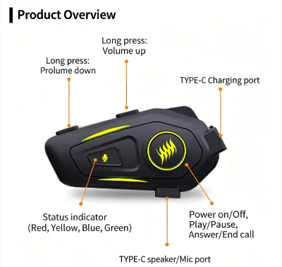 Dairle K50 Helmet Headset Rider Headset Hands-Free Call Motorcycle IPX-65 Waterproof ABS Material BT Communication