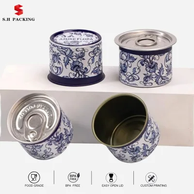 High End Round Vacuum Caviar Tin Can Food Grade Sealable Mini Custom Metal Tin Can with Lid 50ml