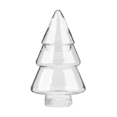 Wholesale Customized Transparent Decorative Food Container Christmas Tree Shaped Glass Candy Jar With Lid Table Decoration