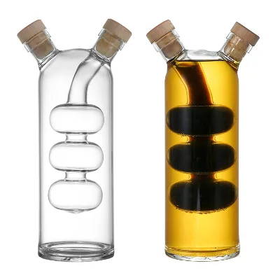 Handmade Customized 2 in 1 Oil Vinegar Dispenser Glass Oil and Vinegar Cruet Storage Jar Kitchen Accessories with Cork Stoppers