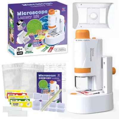 60-120x Pocket Handheld Optical Microscope Kit Children' Science Educational Kit Biology Laboratory Experiment Toy  for Students