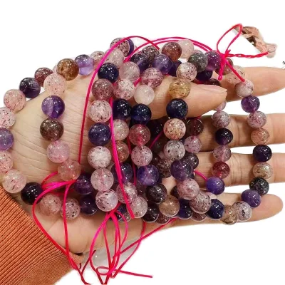 Wholesale Natural Super Seven 8mm Polished DIY Healing Energy Bracelet Hand String purple Hair Crystal Gold Strawberry Crystal