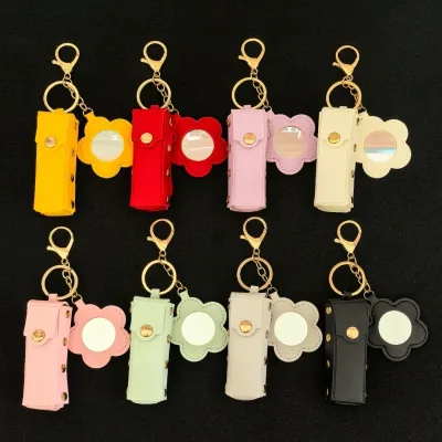 HECION Mini Heart Flower Mirror Lipstick Holder Keychain Bag Charm Portable Makeup Accessory Gift for Women Girls