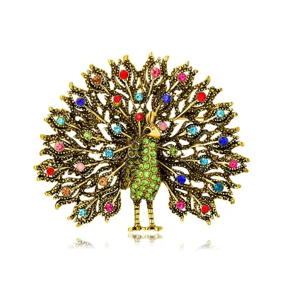 Wholesale Fashion Colorful Diamond Crystal Brooch Pin Enamel Peacock Animal Brooches for Women's High-end High-quality Jewelry