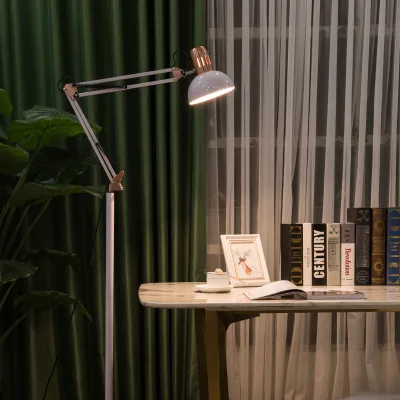 Modern Floor Lamp Chinese Style Bedroom Vertical Reading Lamp Living Room Modern Office Lamp With Fabric Lampshade
